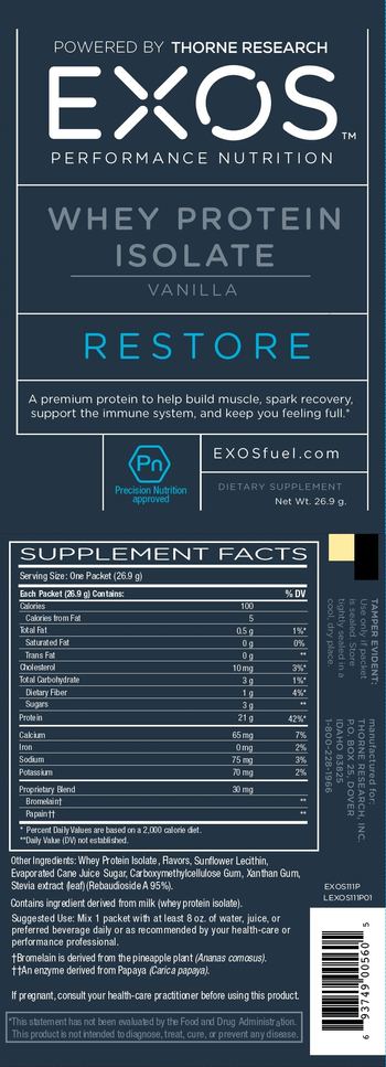EXOS Performance Nutrition Whey Protein Isolate Vanilla - supplement