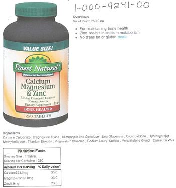 Finest Natural Calcium Magnesium & Zinc - supplement