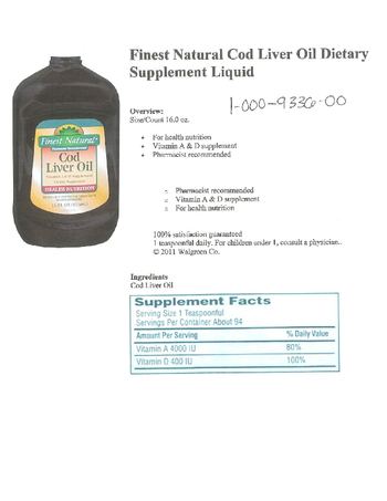 Finest Natural Cod Liver Oil Vitamin A & D Supplement - supplement