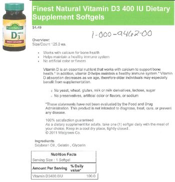 Finest Natural D3 400 IU - supplement