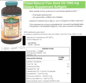 Finest Natural Flax Seed Oil 1000 mg - supplement