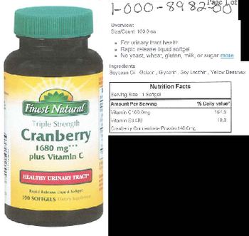 Finest Natural Triple Strength Cranberry 1680 mg Plus Vitamin C - supplement