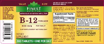 Finest Nutrition B-12 Vitamin 500 mcg - supplement