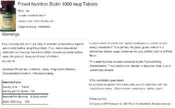 Finest Nutrition Biotin 1000 mcg - supplement