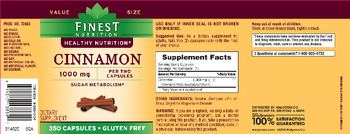 Finest Nutrition Cinnamon 1000 mg - supplement