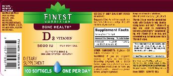 Finest Nutrition D3 Vitamin 5000 IU - supplement