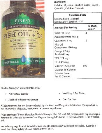 Finest Nutrition Fish Oil + D3 - supplement