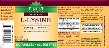 Finest Nutrition L-Lysine 500 mg - supplement