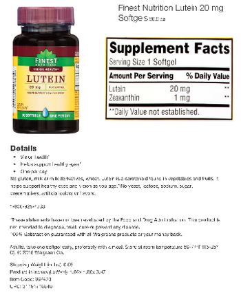 Finest Nutrition Lutein 20 mg - supplement