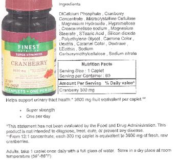 Finest Nutrition Natural Cranberry - supplement