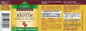 Finest Nutrition Quick Dissolve Biotin 10,000 mcg Strawberry Flavor - supplement
