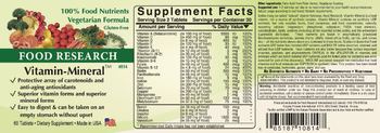 Food Research Vitamin-Mineral - supplement