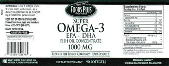 Foods Plus Super Omega-3 EPA + DHA Fish Oil Concentrate 1000 mg - supplement
