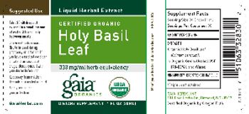 Gaia Organics Certfied Organic Holy Basil Leaf - supplement