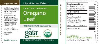 Gaia Organics Certified Organic Oregano Leaf - supplement