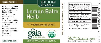 Gaia Organics Lemon Balm Herb - supplement