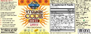 Garden Of Life Vitamin Code RAW D3 2,000 IU - whole food supplement