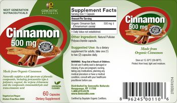 Genceutic Naturals Cinnamon 500 mg - supplement