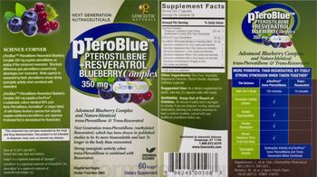 Genceutic Naturals pTeroBlue Pterostilbene +Resveratrol Blueberry Complex 350 mg - supplement