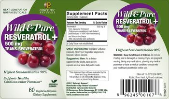 Genceutic Naturals Wild & Pure Resveratrol + 500 mg Trans-Resveratrol - supplement