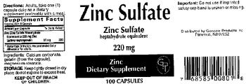 Genesis Products Inc Zinc Sulfate - zinc supplement