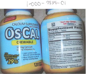 GlaxoSmithKline Os-Cal Chewable Vitamin D3 500mg Calcium 600 IU Vitamin D3 - calcium supplement with vitamin d3