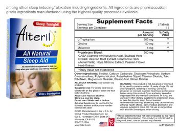 Global Product Management Alteril All Natural Sleep Aid with L-Tryptophan - allnatural supplement to help you sleep when you need it so you wake up refreshed