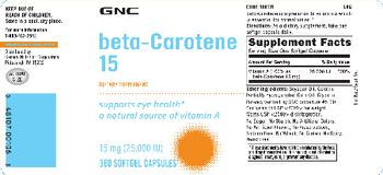 GNC Beta-Carotene 15 - supplement