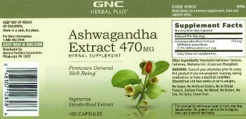 GNC Herbal Plus Ashwagandha Extract 470 mg - herbal supplement