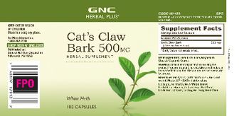 GNC Herbal Plus Cat's Claw Bark 500 mg - herbal supplement