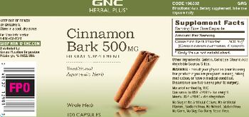 GNC Herbal Plus Cinnamon Bark 500 mg - herbal supplement