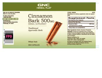 GNC Herbal Plus Cinnamon Bark 500 mg - herbal supplement
