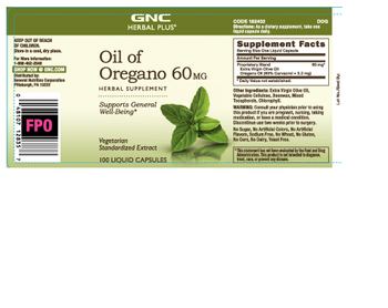 GNC Herbal Plus Oil Of Oregano 60 mg - herbal supplement