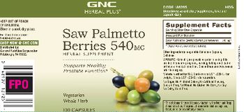 GNC Herbal Plus Saw Palmetto Berries 540 mg - herbal supplement
