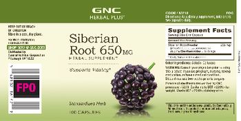 GNC Herbal Plus Siberian Root 650 mg - herbal supplement