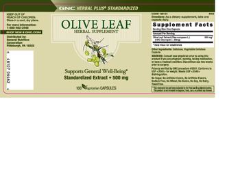 GNC Herbal Plus Standardized Olive Leaf - herbal supplement