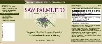 GNC Herbal Plus Standardized Saw Palmetto - herbal supplement