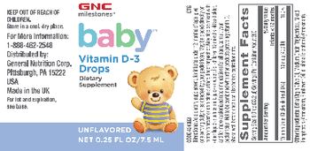 GNC Milestones Baby Vitamin D-3 Drops Unflavored - supplement