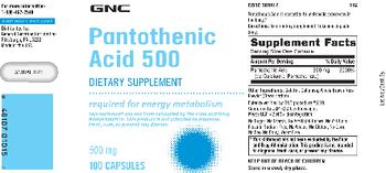 GNC Pantothenic Acid 500 - supplement
