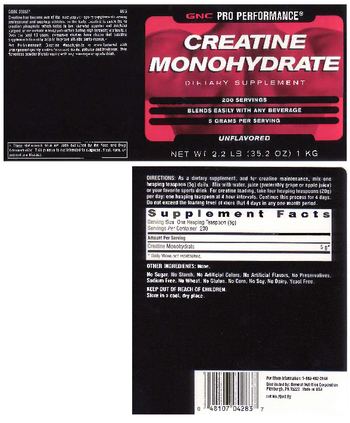 GNC Pro Performance GNC Pro Performance Creatine Monohydrate Unflavored - supplement