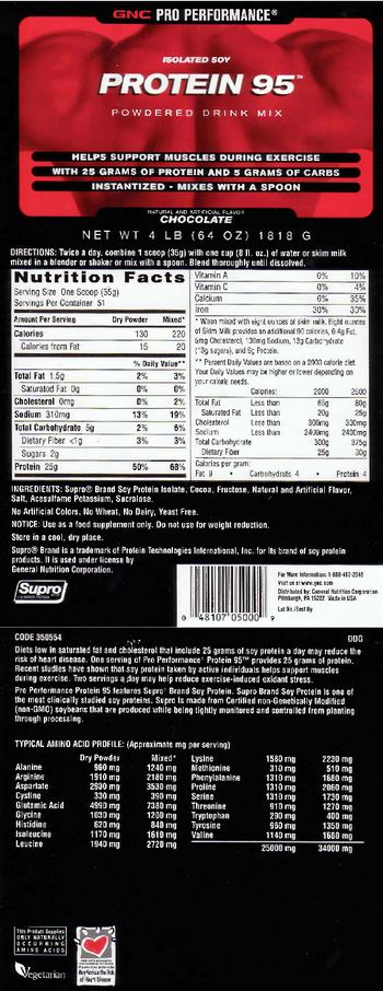 GNC Pro Performance Isolated Soy Protein 95 Chocolate - 