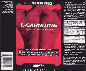 GNC Pro Performance L-Carnitine Cherry - freeform amino acid