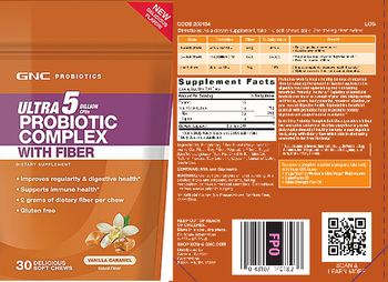 GNC Probiotics Ultra Probiotic Complex With Fiber 5 Billion CFUs Vanilla Caramel - supplement