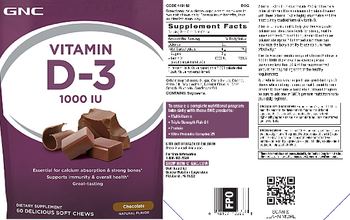 GNC Vitamin D-3 1000 IU Chocolate - supplement