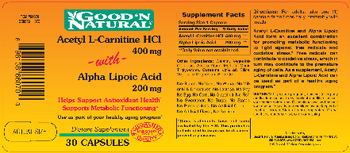 Good 'N Natural Acetyl L-Carnitine HCl 400 mg With Alpha Lipoic Acid 200 mg - supplement