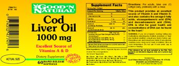 Good 'N Natural Cod Liver Oil 1000 mg - supplement