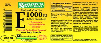 Good 'N Natural Natural Vitamin E 1000 IU D-Alpha Tocopheryl - supplement