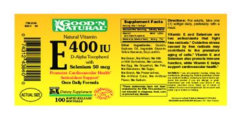 Good 'N Natural Natural Vitamin E 400 IU D-Alpha Tocopheryl With Selenium 50 mcg - supplement