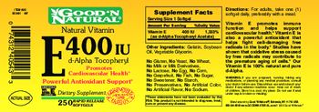 Good 'N Natural Natural Vitamin E 400 IU D-Alpha Tocopheryl - supplement