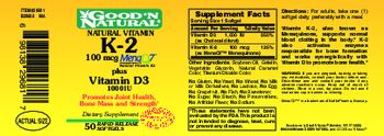 Good 'N Natural Natural Vitamin K-2 100 mcg Plus Vitamin D3 1000 IU - supplement